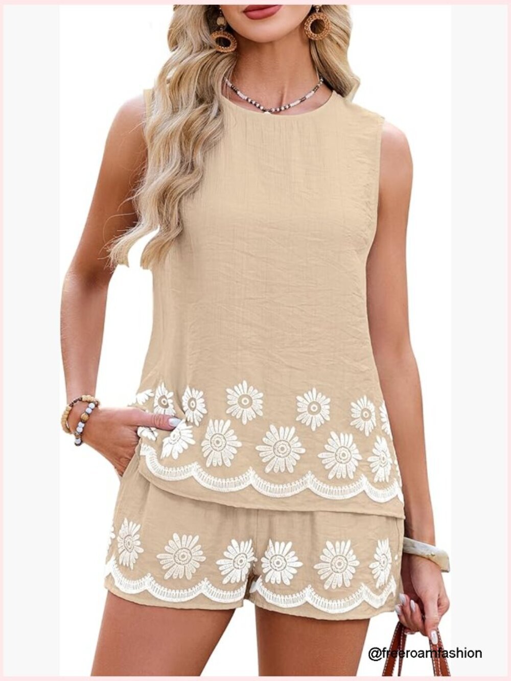 2 Piece Puff Print Lounge Set Tank & Shorts Vacation Outfit